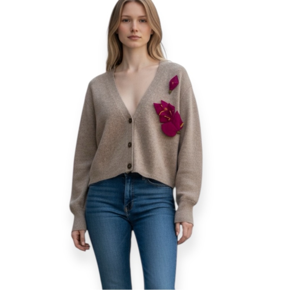 Reformation Recycled‎ Cashmere Cardigan – Floral Detail, Size M